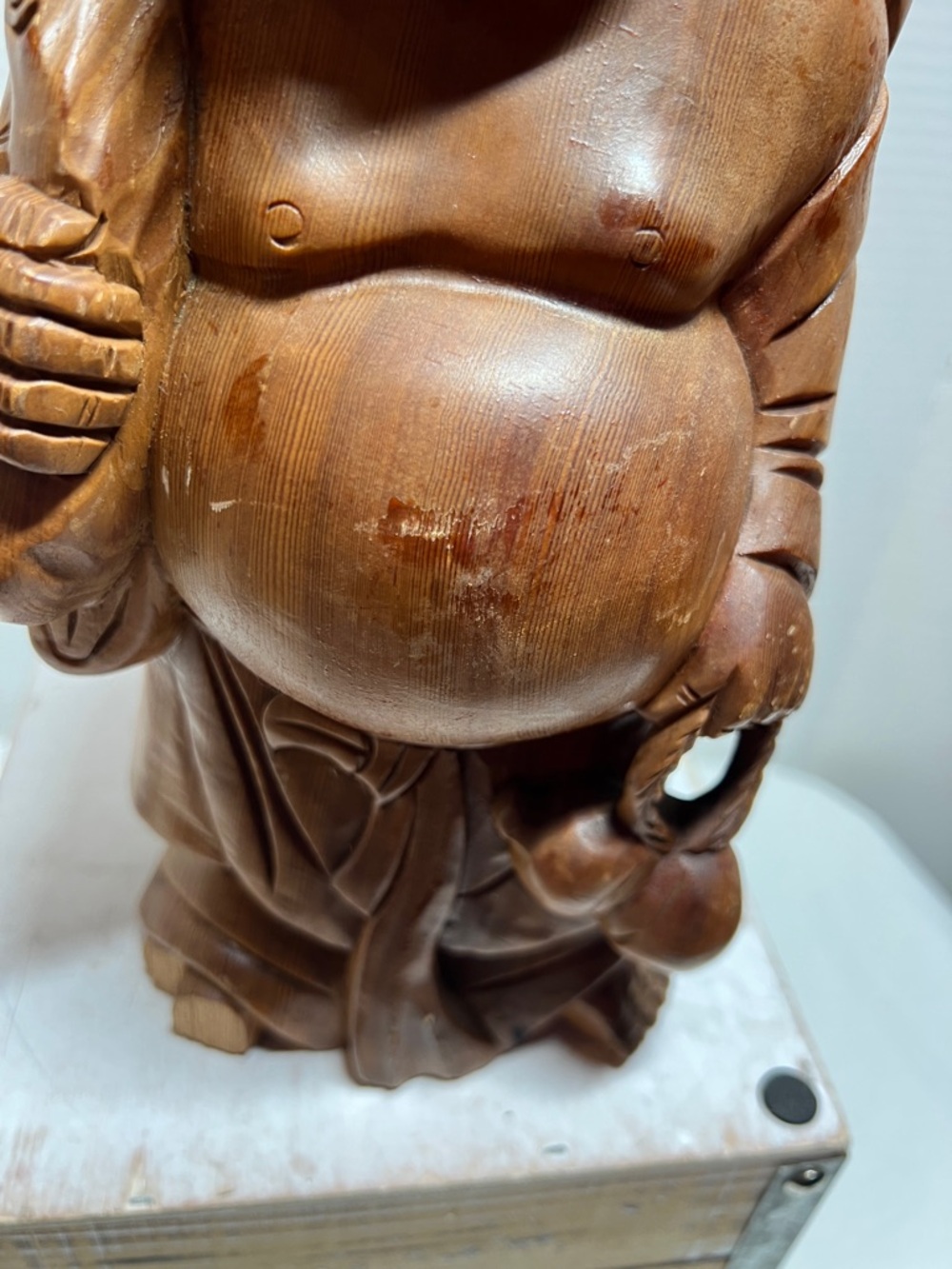 Smiling Wood-Tone Buddha Sculpture - Decorative Home Accent - Picture 7 of 10